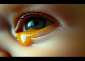 Baby Auge tränt und gelber Schleim