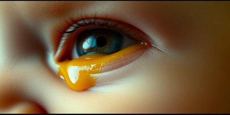 Baby Auge tränt und gelber Schleim